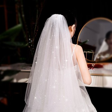 【超仙森系】星空亮閃頭紗 超閃雙層長款大拖尾 單層主婚紗新娘結婚頭飾 新娘髮飾 韓式頭紗 登記頭紗 新娘頭飾 髮飾 頭紗