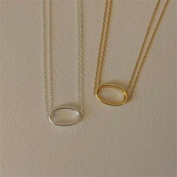 現貨+預購 925純銀項鍊橢圓吊墜-簡約雙層鏈韓版鎖骨鏈女飾品2色74iu23【獨家進口】【米蘭精品】