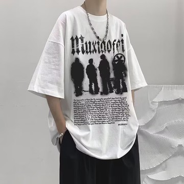 M-5XL 新款  ins  設計感 半袖 短袖t恤 男女款  韓版 百搭  印花t 五分袖 短袖男（YT694）