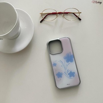 ins藍色小花適用iPhone16滴膠15ProMax蘋果17手機殼14小眾13/12硬