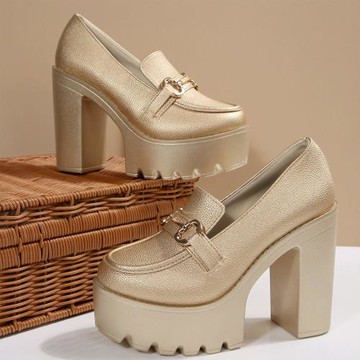 Taroko 金屬扣女款大尺碼鬆糕厚底粗高跟樂福鞋(4色可選)