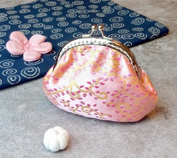 粉紅色絲錦緞口金包 零錢包(CS-004)