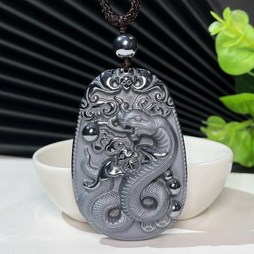 太赫茲石生肖牌吊墜 鈦赫茲波多晶矽雕刻蛇生肖項錬 能量石助睡眠