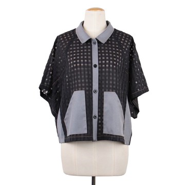 黑格/灰 - 拉克蘭方格鏤空拼布車線外罩 #U5034