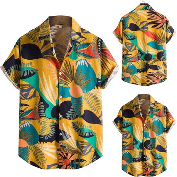 summer hawaiian shirt men shirt aloha shirts 夏威夷花襯衫男
