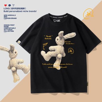 原創潮牌趣味卡通兔子小眾印花t恤2026年夏季新款純棉圓領短袖男