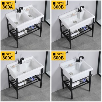 免運 開立發票 洗手盆 陶瓷洗手盆 浴室洗臉盆 陽台洗手盆 大尺寸陶瓷陽臺洗手盆戶外雙盆洗衣池加深洗衣槽衛生間一體式臺盆特惠/工廠現貨 特價出 Z1121