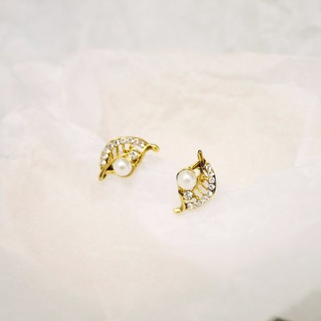 復古金葉子小珍珠耳環