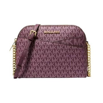 【Michael Kors】滿版LOGO貝殼造型PVC斜背包-酒紅色