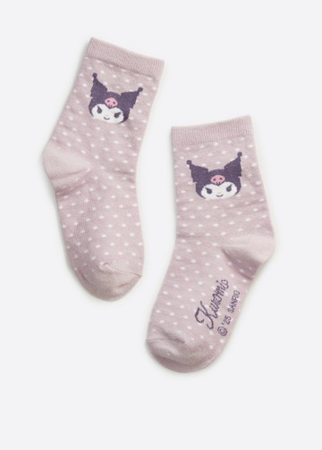 兒童_酷洛米系列．緹花中筒襪(泡泡紫-點點酷洛米)