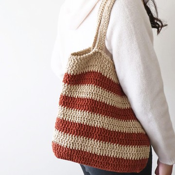 條紋撞色大容量托特包 編織包 Bahnhof手作