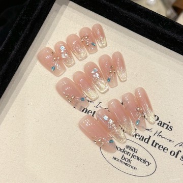 💯韆指彩繪💯藝禾 腮紅漸變貓眼孔雀羽毛清冷貝母高級感爆款顯白穿戴甲美甲師藝禾 NPJ1