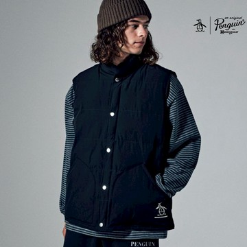 【Munsingwear 企鵝】男女款黑色保暖鋪棉LOGO背心 MGSP6K50