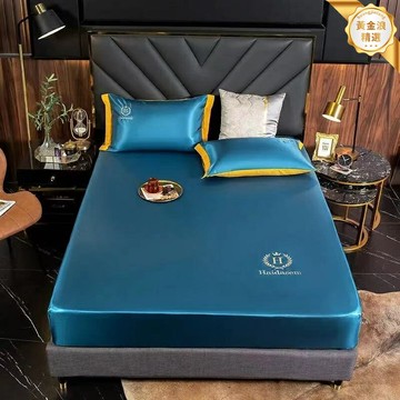 【四季通用水洗】冰絲床笠三件套 床罩 床單 床笠 全包邊 刺繡工藝 家用外貿 亞馬遜熱銷 清涼透氣 防滑不移位