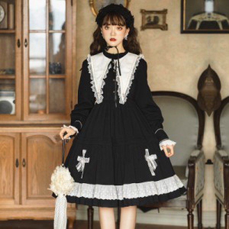 ロリータ ゴシック ワンピース 秋冬 黒ロリ ゴスロリ クロス 十字架 日常使い 長袖レース フリル Lolita ドレス エレガント 豪華 カッコ 通販 Lineポイント最大1 0 Get Lineショッピング