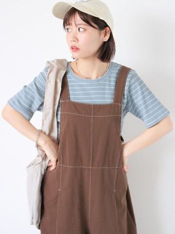 素色/條紋圓領羅紋短袖上衣(FF46L1C1480) - ehka sopo