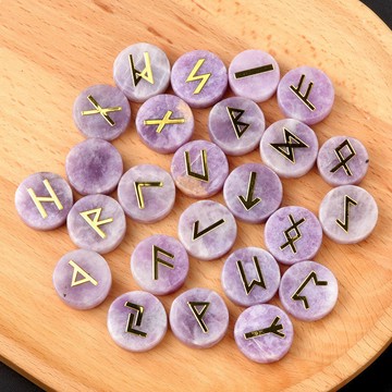 KJ- 1662-25顆一包 Runes天然水晶瑪瑙盧恩字母圓片套裝 北歐日耳曼語