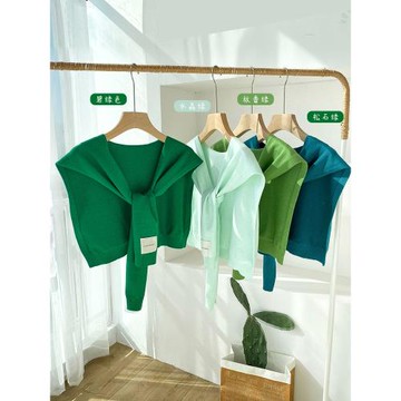 春秋綠色針織小披肩女外搭夏季純色學生空調坎肩搭肩護頸搭襯衫