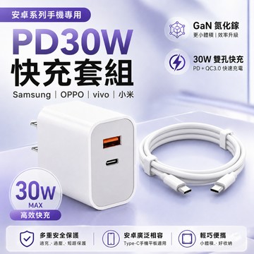 【現貨】雙孔30W快充 手機充電頭 支援PD快充 QC3.0 閃電快充 充電器 豆腐頭 蘋果 安卓