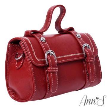 Ann’S手工全真皮雙車線迷你劍橋包-紅