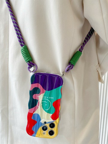 免運~多巴胺彩色笑臉適用華為p60p50prop40手機殼mate50編織掛繩mate4030pro斜挎榮耀90可背