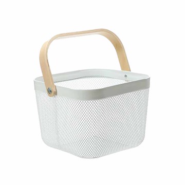 Cotton Field 棉花田傢飾 手提鐵製收納籃 米白色 鐵製收納 籃子型  25 x 24 x 18cm  1個