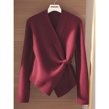 撤柜女裝2025秋冬季設計感小眾獨特別致絕美高級感安可拉紅針織衫