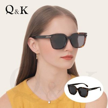【Q&K】雙線金飾大方框墨鏡｜高級感TR90偏光款｜玳瑁茶｜抗UV400・防眩光｜俐落時髦百搭