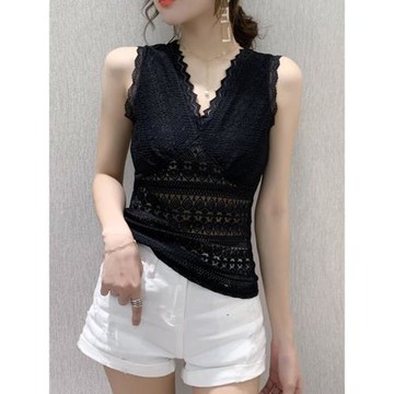 鏤空網紗蕾絲打底衫女內搭2025春秋新款性感無袖V領背心外穿小衫