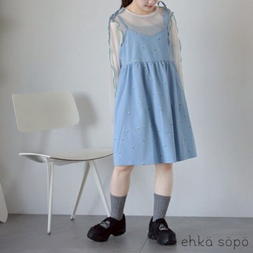 【ehka sopo】可愛碎花刺繡V領綁帶洋裝