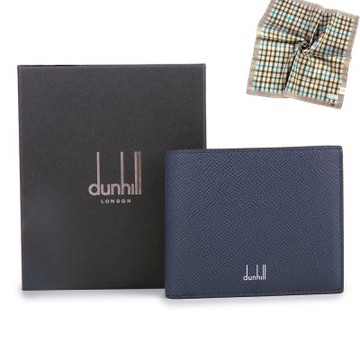 dunhill Cadogan經典LOGO防刮皮革4卡格零錢短夾-海軍藍/藍色