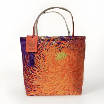 獨一無二真絲和服袋帶托特包, 日本手工刺繡升級改造包, 和風藝術