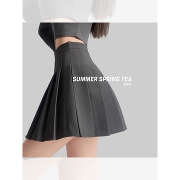 夏春茶百褶裙2025新款夏季灰色半身裙高腰設計感西裝a字半身短裙