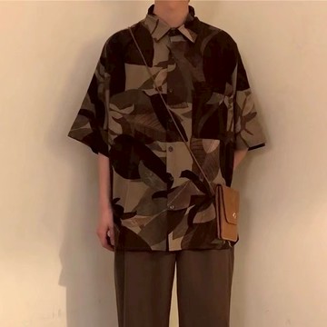 美式復古高街嘻哈迷彩短袖襯衫