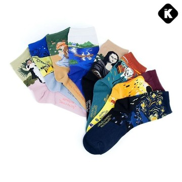 KKLINE 韓國襪子 世界名畫中筒襪_3入組