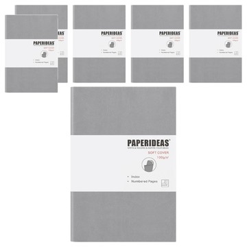 PAPERIDEAS A5軟皮點陣筆記本 雙層PU變色皮革 100g純木漿無酸紙 148*213mm 94張/188頁  槍灰  6本