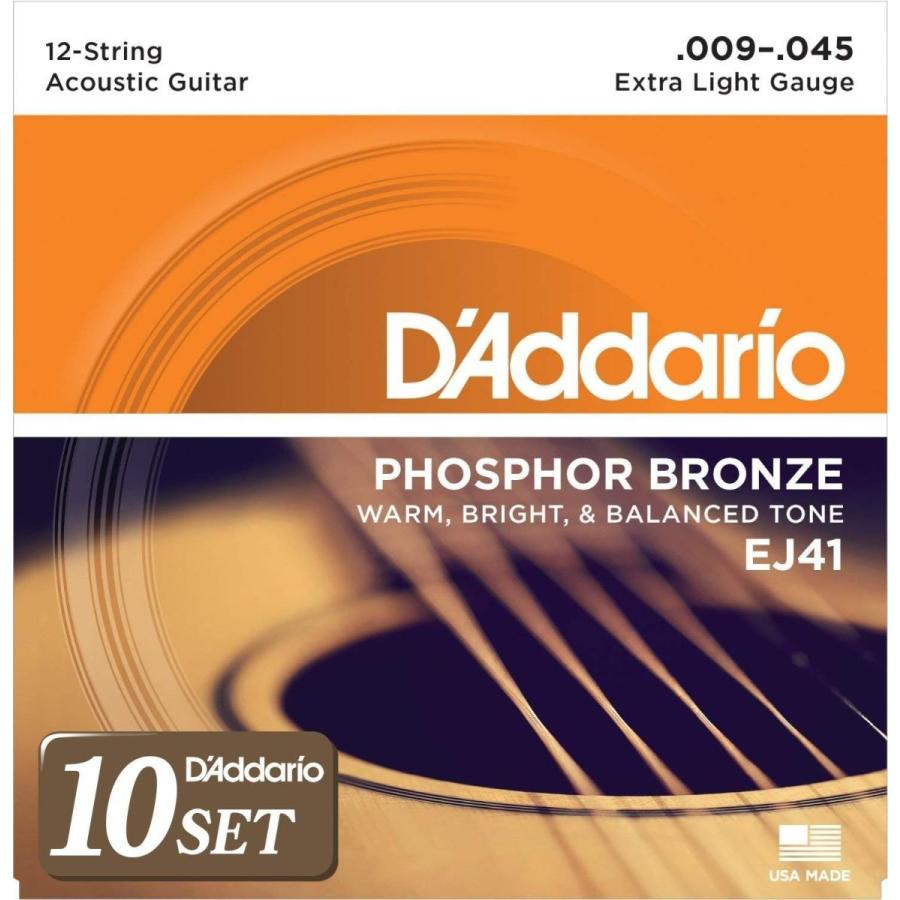 D'Addario ダダリオ アコースティックギター弦 フォスファーブロンズ Extra Light 12弦 .009-.045 EJ41