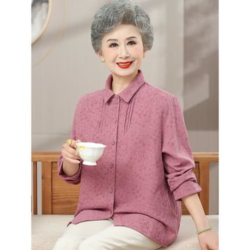中老年人秋裝媽媽純棉襯衫女外套洋氣春秋奶奶衣服老太太全棉襯衣