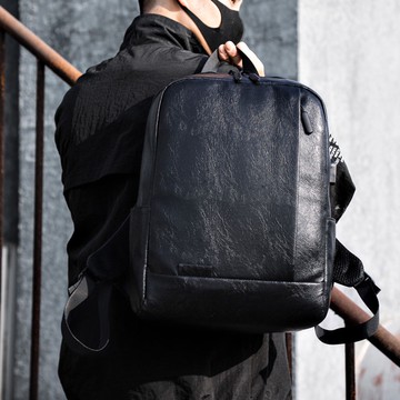 IELGY 男包簡約休閒 PU 電腦百搭時尚雙肩運動黑色