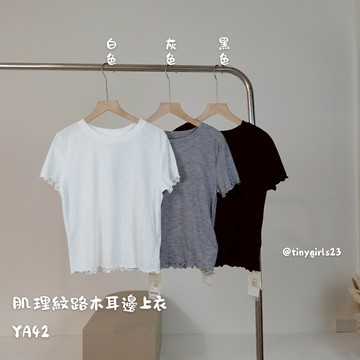 【太妮絲YA42】現貨 韓系 肌理紋路木耳邊上衣 氣質 短袖上衣 法式 約會 溫柔風 小個子上衣 甜妹 韓國設計
