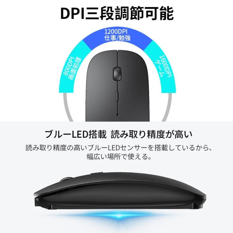 ワイヤレスマウス LED 白 軽量 充電式 無線