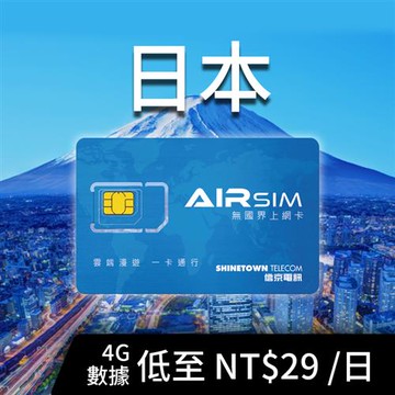 AIRSIM 無國界上網卡【日本上網 1000元面值卡】_廠商直送