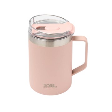 [家速配]SORIL不鏽鋼真空馬克杯480ml-薔薇粉