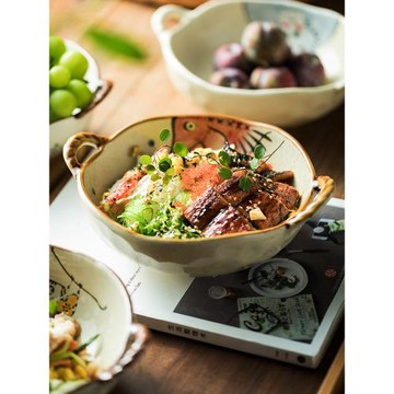 碗個人專用雙耳碗飯碗日式餐具陶瓷碗泡面碗湯碗家用盤子釉下彩