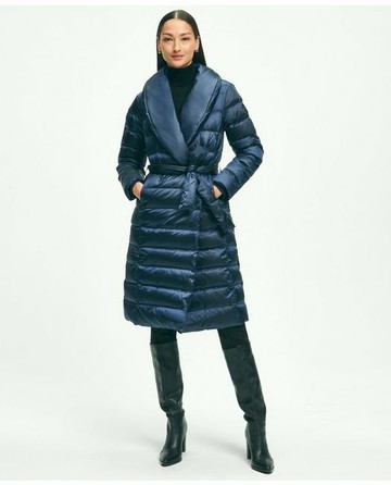 Brooks Brothers Women's Down Water-Resistant Belted Puffer Coat | Navy | Size Large