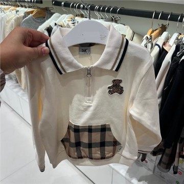 出口韓國童裝24秋兒童洋氣polo領格紋口袋純棉衛衣百搭長袖T恤