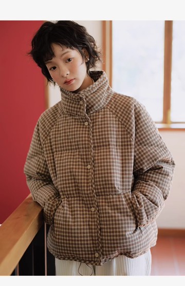 格子立領90白鴨絨外套