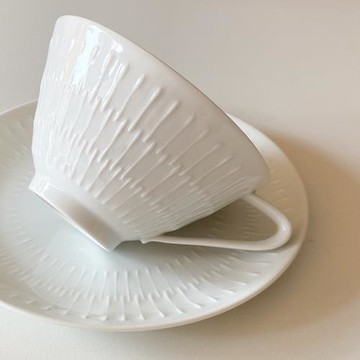 德國中古Hutschenreuther瓷器白色下午茶杯敞口咖啡杯碟簡約線條