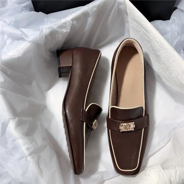 森嶼海巷 2025新款真皮粗跟樂福鞋文藝復古氣質方頭蝴蝶結單鞋女