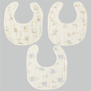 akachan honpo - 穆斯林棉紗圍兜3件組-淺藍色 (70~95cm)